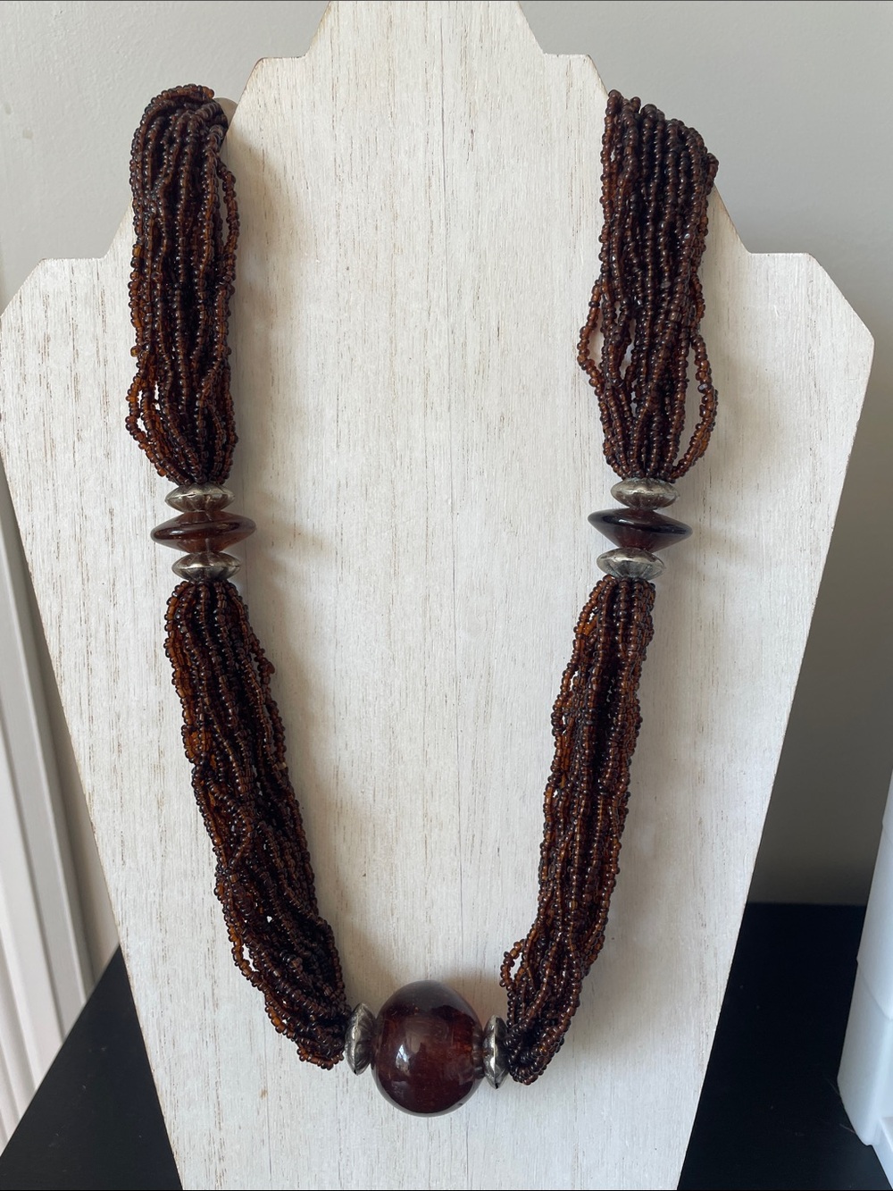 Gorgeous Vintage Brown Glass Beaded Statement Necklace